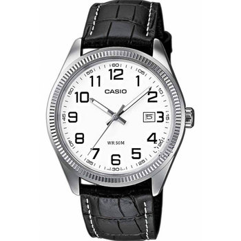 CASIO Collection Black Leather Strap White Dial