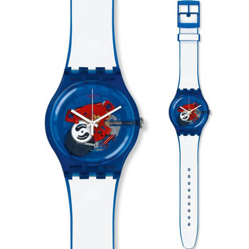 SWATCH Blue Clownfish White Rubber Strap
