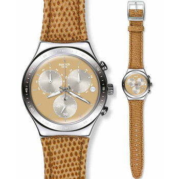 SWATCH Irony Mens Chrono Sand Dune Brown Leather Strap