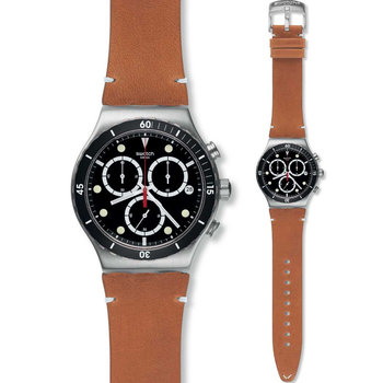 SWATCH Disorderly Chrono Mens Brown Leather Strap