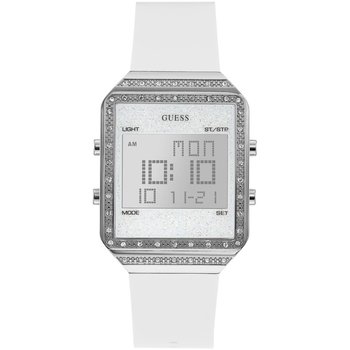 GUESS Ladies Crystals Chronograph White Rubber Strap