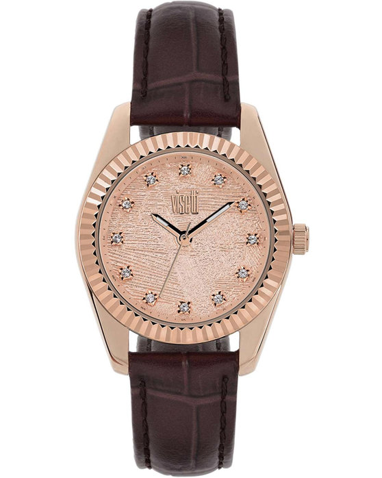 VISETTI City Link Crystals Brown Leather Strap