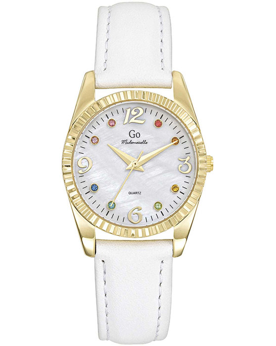 GO Mademoiselle Crystals White Leather Strap