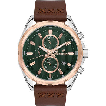 SERGIO TACCHINI Dual Time Brown Leather Strap