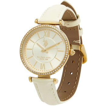 U.S.POLO Scarlet Crystals White Leather Strap