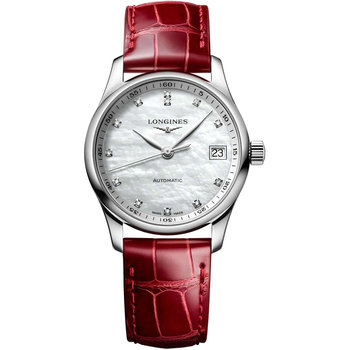 LONGINES The Longines Master Collection Diamonds Automatic Red Leather Strap