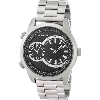 3GUYS Dual Time Silver Stainless Steel Bracelet