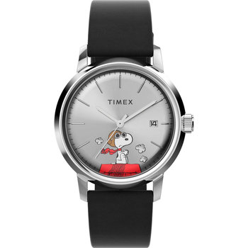 TIMEX Marlin x Peanuts Snoopy Flying Ace Automatic Black Leather Strap