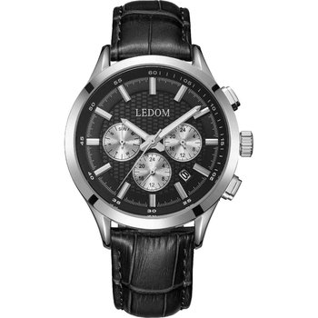 LEDOM Horizon Dual Time Black Leather Strap