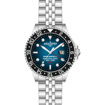 AQUADIVER Water Master III GMT Dual Time Silver Stainless Steel Bracelet