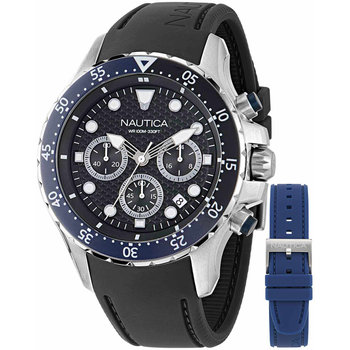 NAUTICA NST Chronograph Black Silicone Strap Gift Set