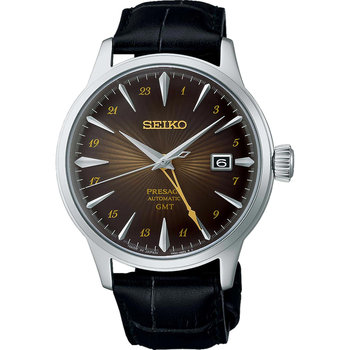 SEIKO Presage 'Rusty Nail' Cocktail Time Automatic GMT Black Leather Strap