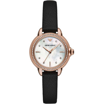 EMPORIO ARMANI Mia Crystals Black Leather Strap