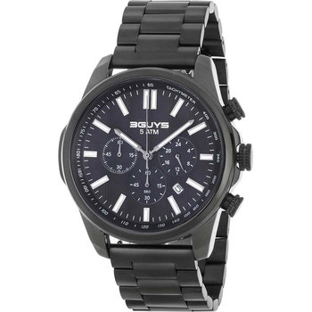 3GUYS Chronograph Black Stainless Steel Bracelet