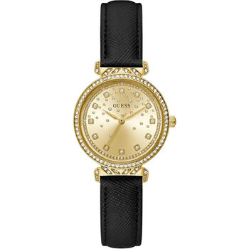 GUESS Enchantment Zircons Black Leather Strap