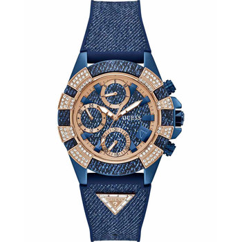 GUESS Iconic 40th Zircons Blue Rubber Strap