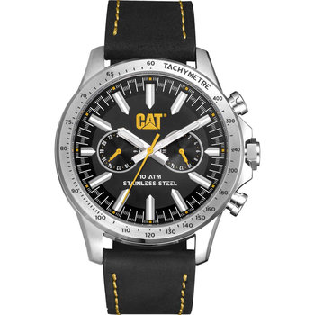 CATERPILLAR Boston Multi Dual Time Black Leather Strap