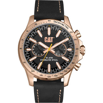 CATERPILLAR Boston Multi Dual Time Black Leather Strap