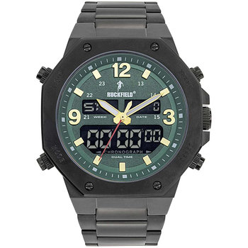 RUCKFIELD Dual Time Chronograph Black Stainless Steel Bracelet