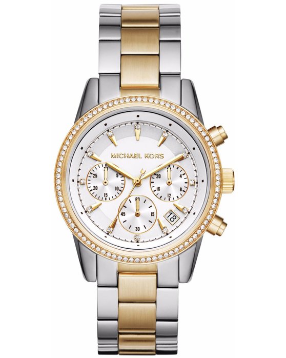 Michael KORS Ritz Crystals Chronograph Two Tone Stainless Steel Bracelet