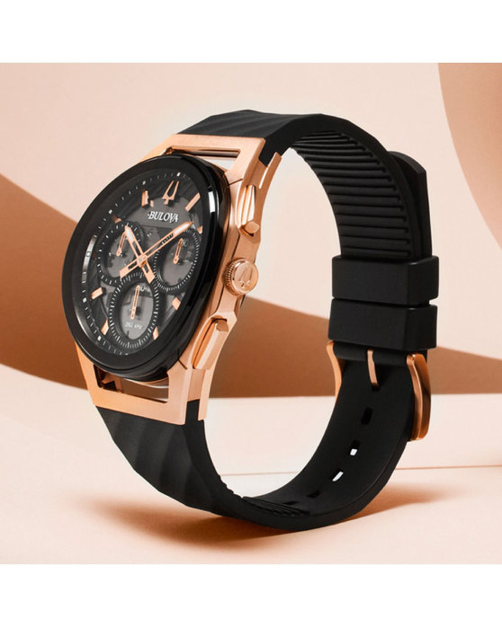 BULOVA Curv Chronograph Black Rubber Strap