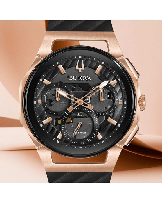 BULOVA Curv Chronograph Black Rubber Strap