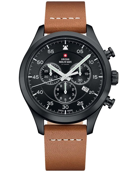 SWISS MILITARY by CHRONO Chronograph Brown Leather Strap