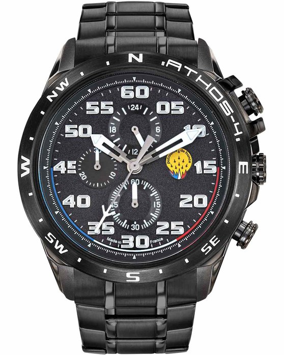 PATROUILLE DE FRANCE Athos 4 Chronograph Black Stainless Steel Bracelet