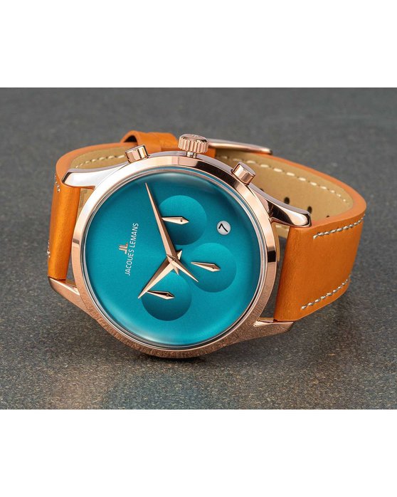 Brown Strap Chronograph Classic Ρολόι Retro LEMANS Leather Jacques 1-2067F -