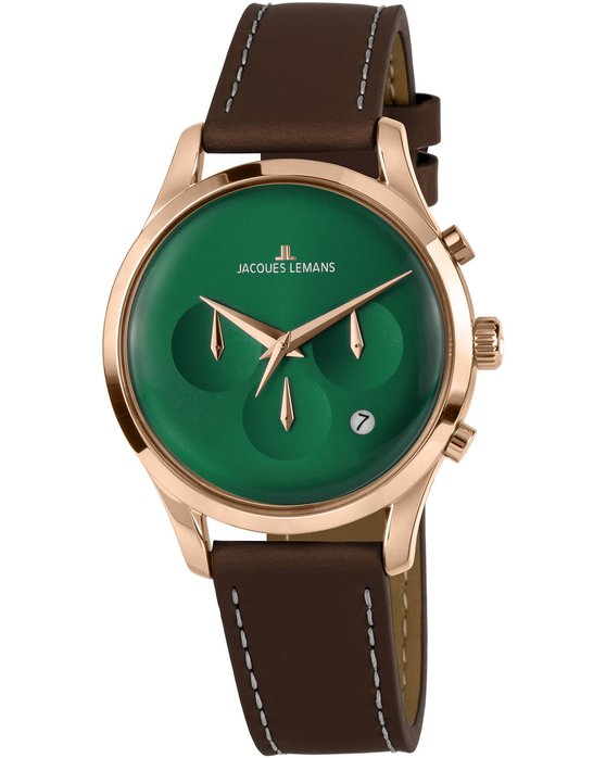 Ρολόι Jacques LEMANS Retro Classic Brown - Strap Chronograph 1-2067H Leather
