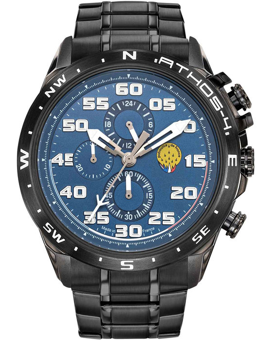 PATROUILLE DE FRANCE Athos 4 Chronograph Black Stainless Steel Bracelet