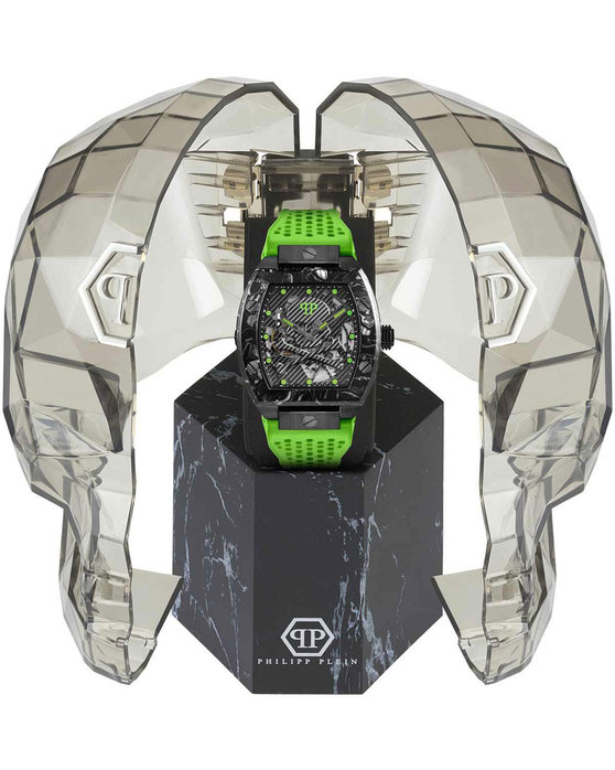 PHILIPP PLEIN The Skeleton Automatic Light Green Rubber Strap