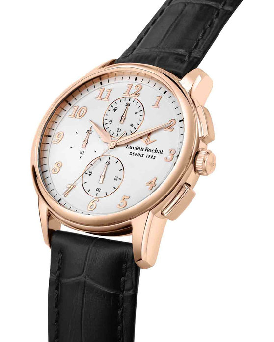 LUCIEN ROCHAT Iconic Chronograph Black Leather Bracelet