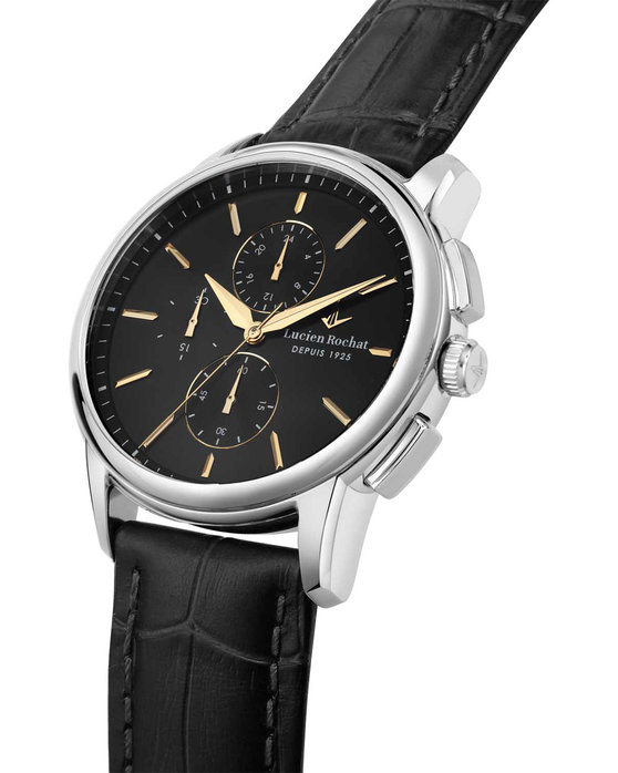 LUCIEN ROCHAT Iconic Chronograph Black Leather Strap