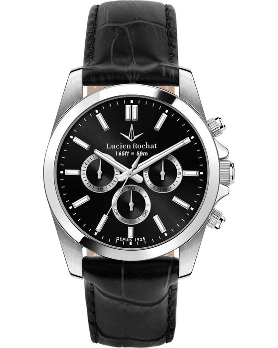 LUCIEN ROCHAT Leman Chronograph Black Leather Strap