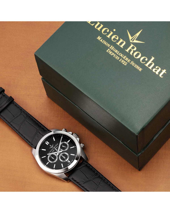 LUCIEN ROCHAT Leman Chronograph Black Leather Strap