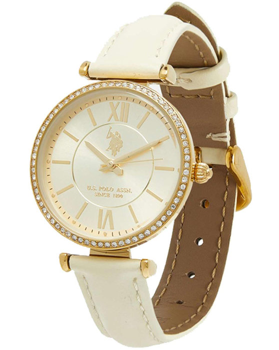 U.S.POLO Scarlet Crystals White Leather Strap