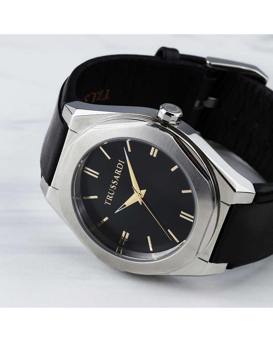 TRUSSARDI Brink Black Leather Strap