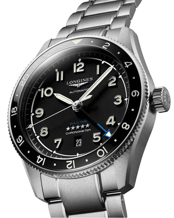 LONGINES Spirit Zulu Time Automatic GMT Silver Stainless Steel Bracelet