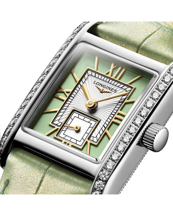 LONGINES Mini DolceVita Diamonds Green Leather Strap