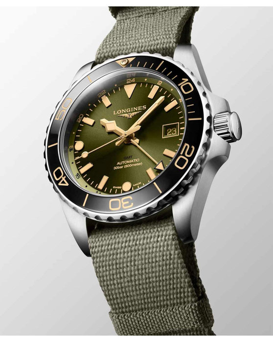 LONGINES HydroConquest Automatic Dual Time Khaki Synthetic Strap