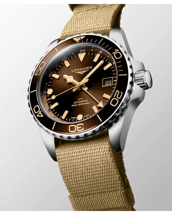 LONGINES HydroConquest Automatic Dual Time Beige Synthetic Strap