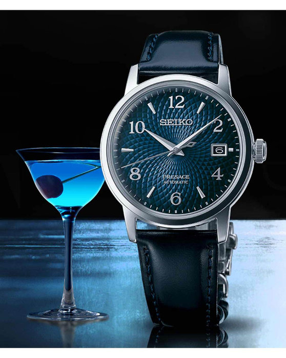 SEIKO Presage Cocktail Time Old Clock Automatic Blue Leather Strap