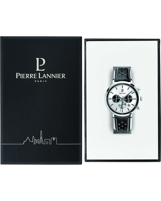 PIERRE LANNIER Baron Chronograph Black Leather Strap