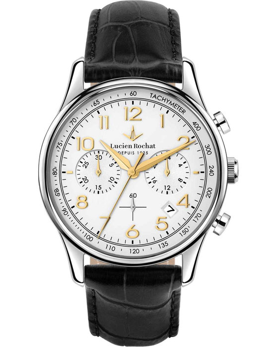 LUCIEN ROCHAT Montreux Chronograph Black Leather Strap