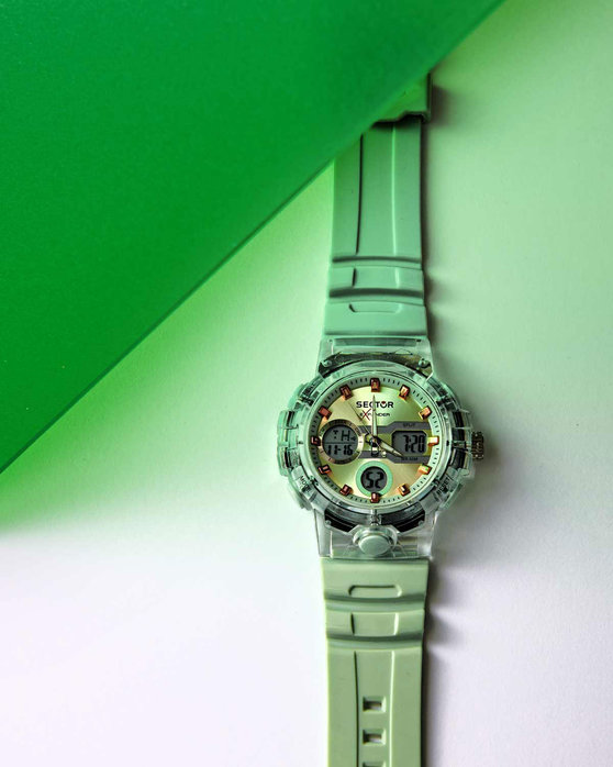 SECTOR EX-46 Dual Time Chronograph Light Green Plastic Strap