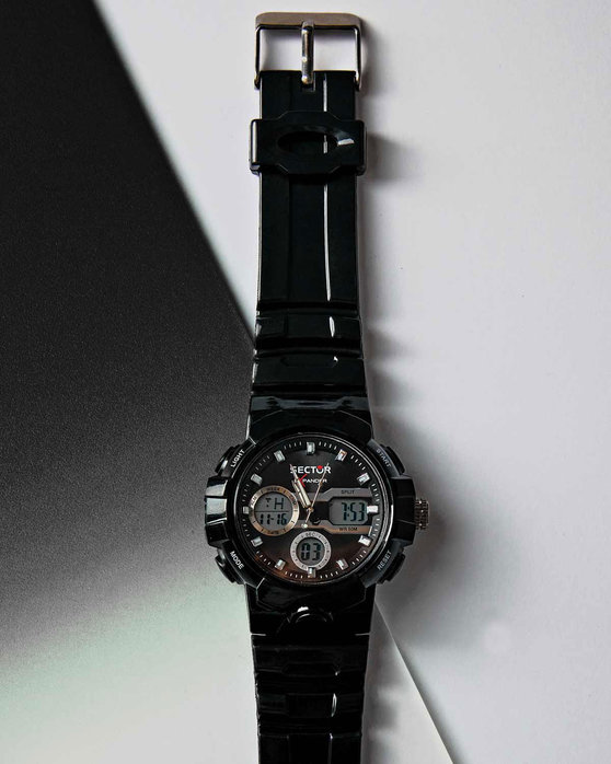 SECTOR EX-46 Dual Time Chronograph Black Plastic Strap