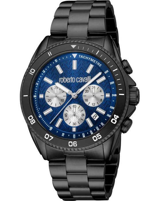 ROBERTO CAVALLI Gents Chronograph Black Stainless Steel Bracelet