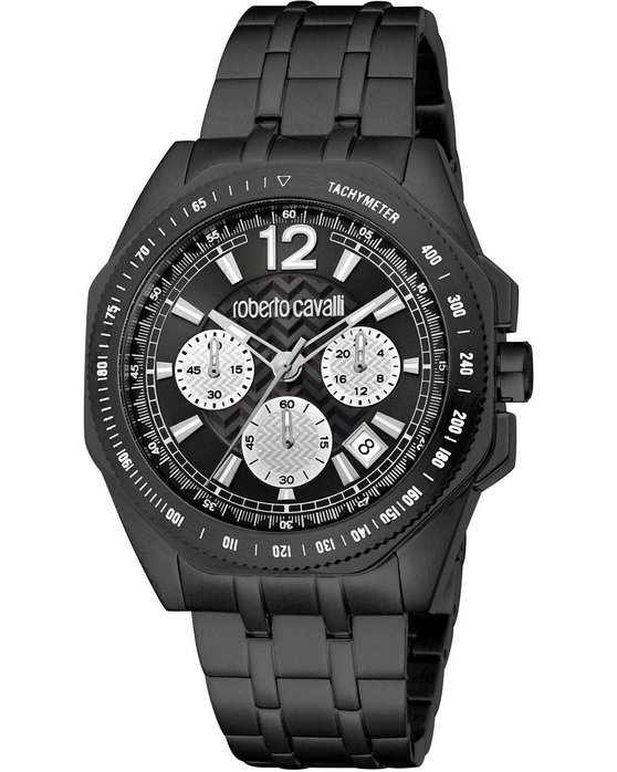 ROBERTO CAVALLI Gents Chronograph Black Stainless Steel Bracelet