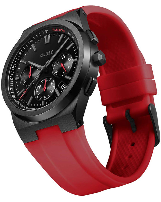 CLUSE Vigoureux Chronograph Red Silicone Strap